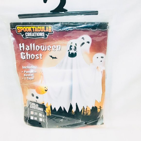 COPY - Halloween Ghost Spooktacular Kids White Ghost Costumes with Pumpkin Buck… - Picture 1 of 3